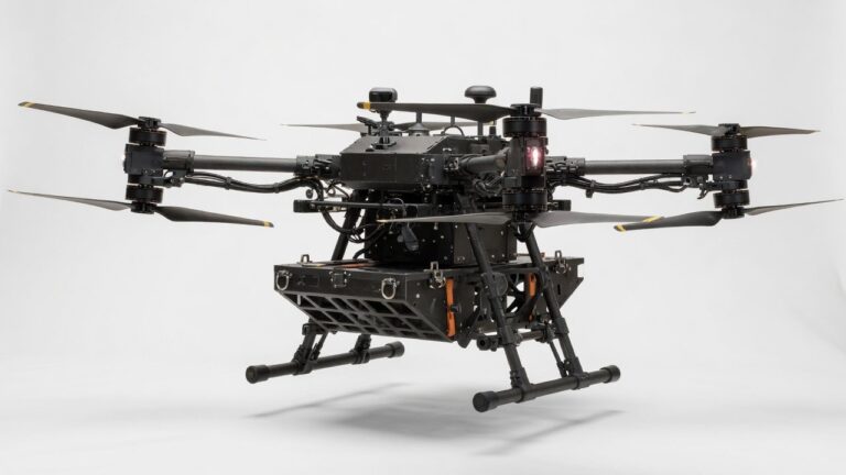 Profesjonell industridrone med flere rotorer designet for industrielle oppgaver.